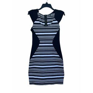 Sz 6 Express Dress Women Black Shift Scoop Neck Sleeveless Striped Career Preppy